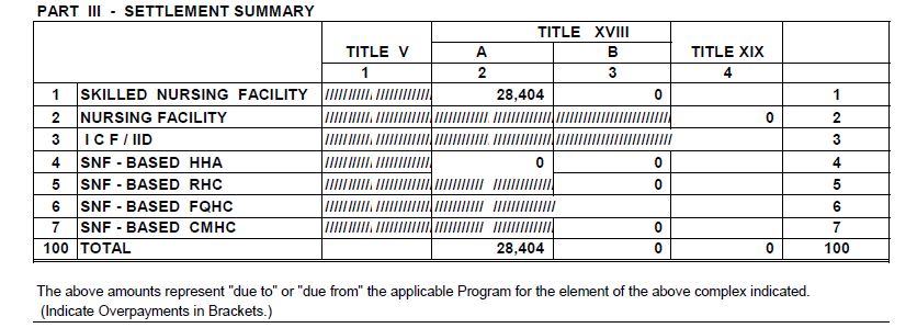 Settlement Summary from Medicare Cost Report